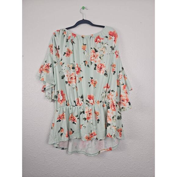 White Birch  Light Green Floral Bell Sleeve Peasant Top 3X Womens - Picture 3 of 6
